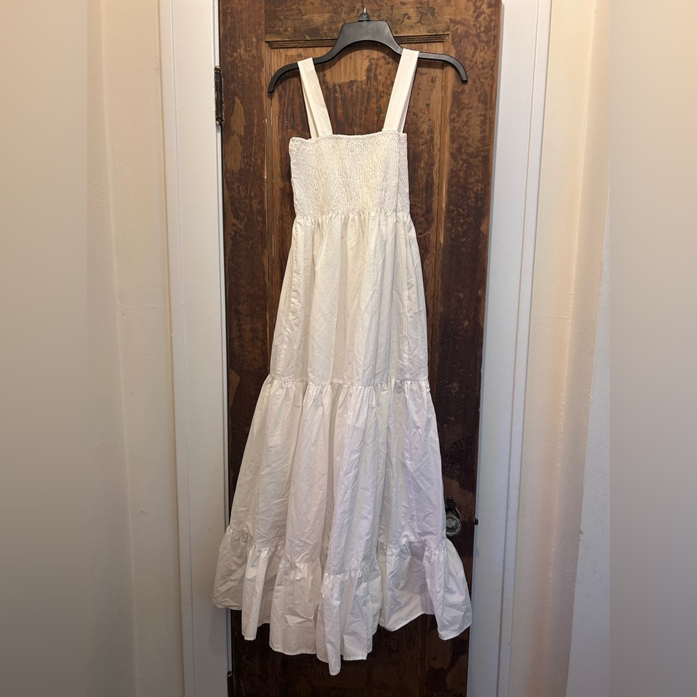 White Cotton Smocked Zara Midi Dress - Picture 2 of 4